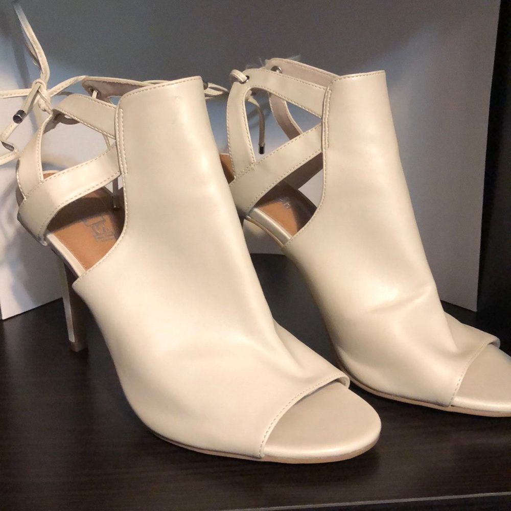 Brash open-toe bootie heels
